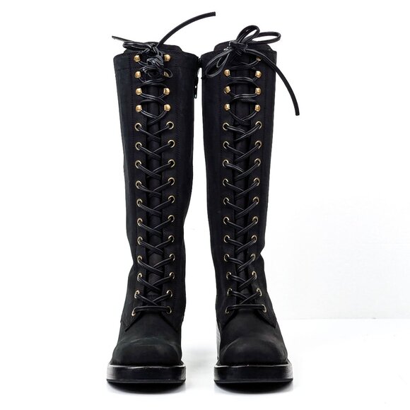 Jeffrey Campbell Wmn Tyr Black Leather Vintage Retro Square Toe Lace Boots sz 5 - Picture 2 of 6